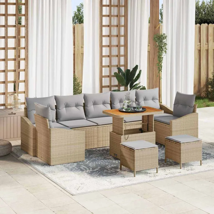 Ensemble de canapé de jardin 10 pcs Beige polyrotin
