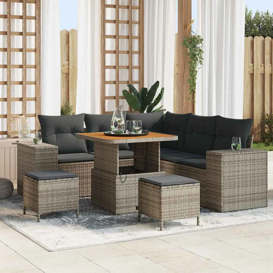 Ensemble de canapé de jardin avec coussin 8 pcs Gris polyrotin