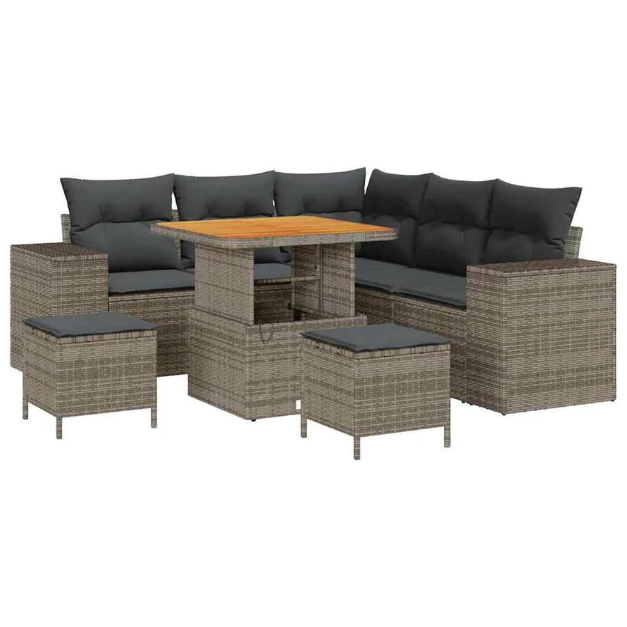 Ensemble de canapé de jardin avec coussin 8 pcs Gris polyrotin - 2