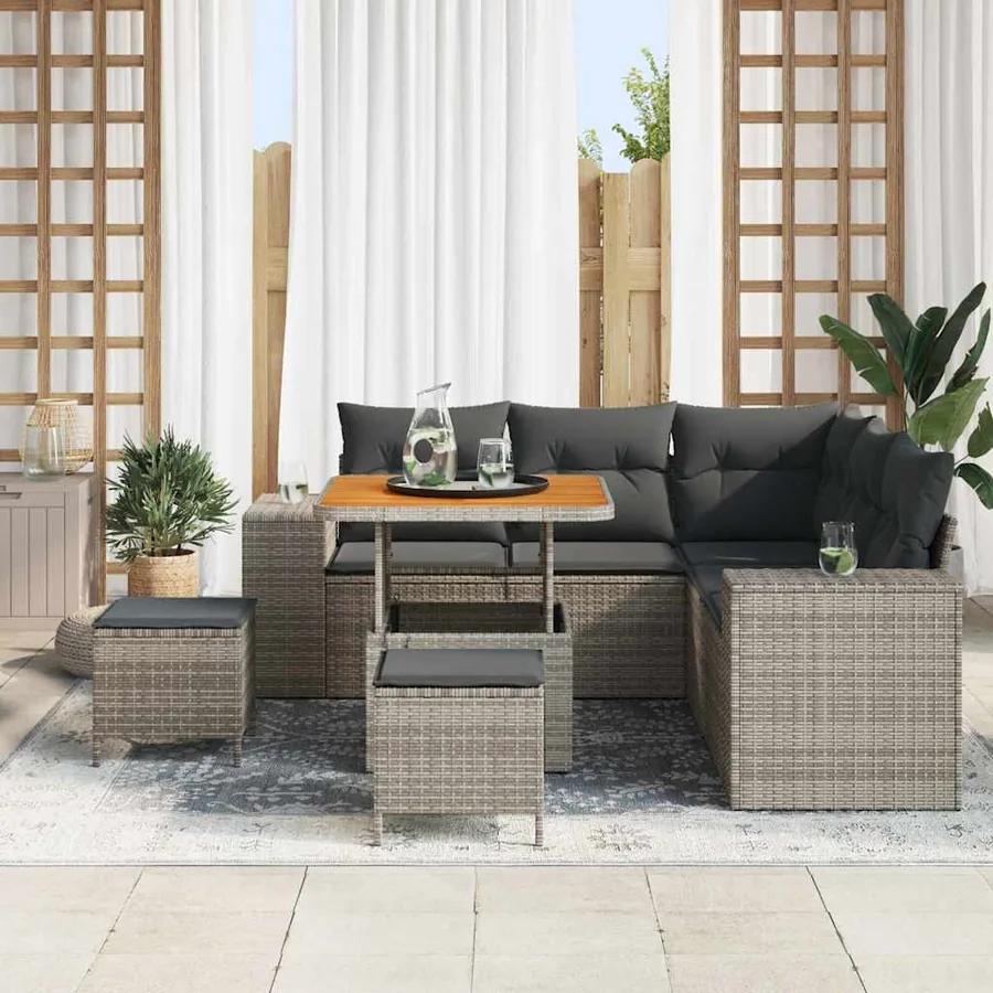Ensemble de canapé de jardin avec coussin 8 pcs Gris polyrotin - 3