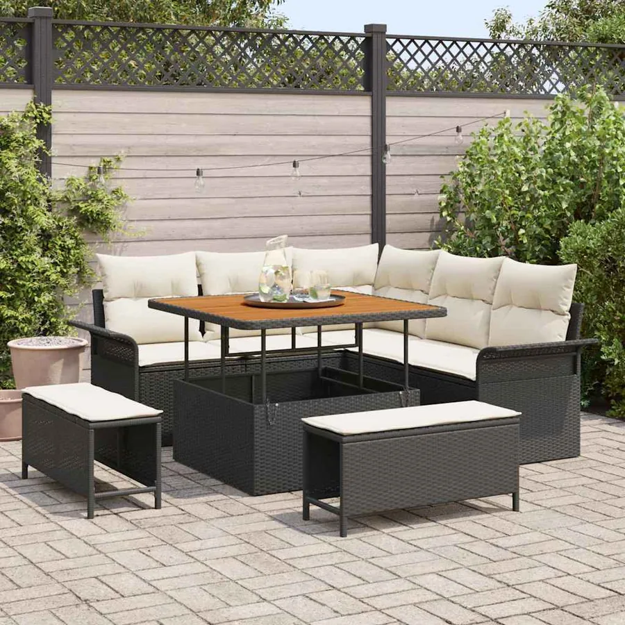 Ensemble de canapé de jardin avec coussin 8 pcs Noir polyrotin
