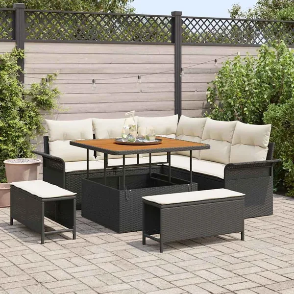 Ensemble de canapé de jardin avec coussin 8 pcs Noir polyrotin