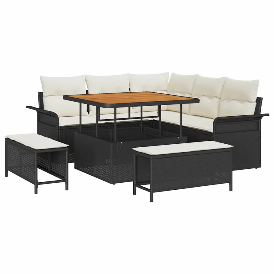 Ensemble de canapé de jardin avec coussin 8 pcs Noir polyrotin - 2