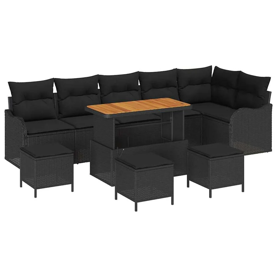 Ensemble de canapé de jardin avec coussin 10 pcs Noir polyrotin - 2