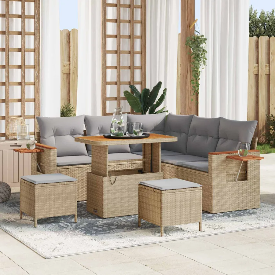 Ensemble de canapé de jardin 8 pcs Beige polyrotin