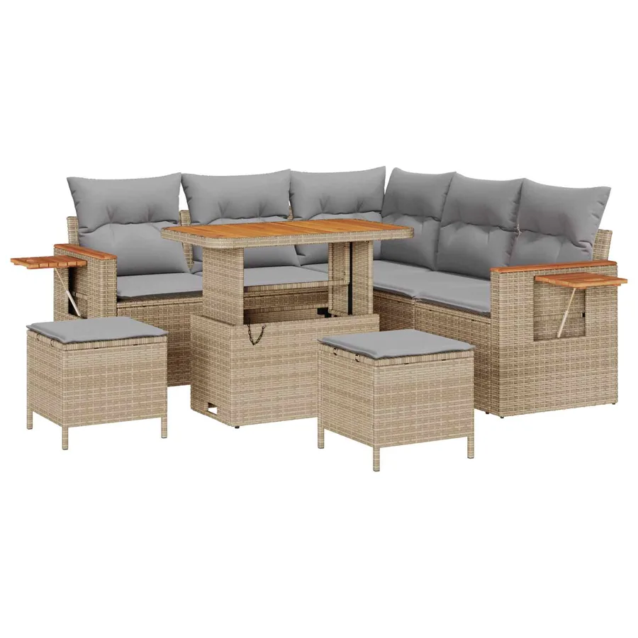 Ensemble de canapé de jardin 8 pcs Beige polyrotin - 2