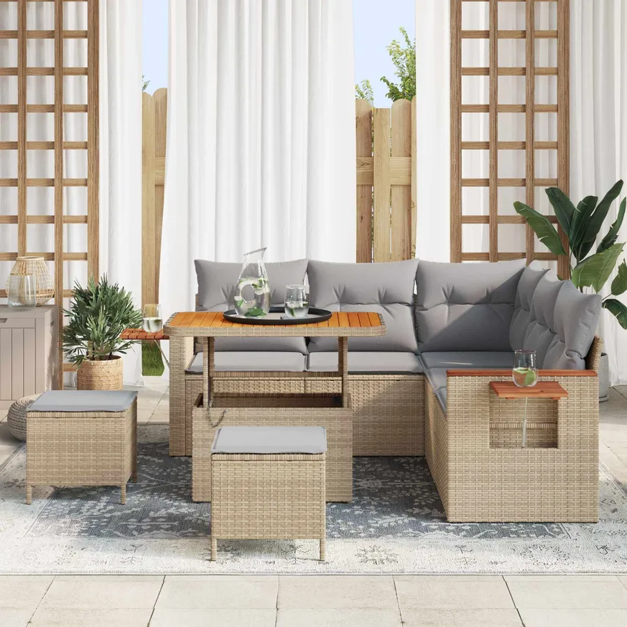Ensemble de canapé de jardin 8 pcs Beige polyrotin - 3