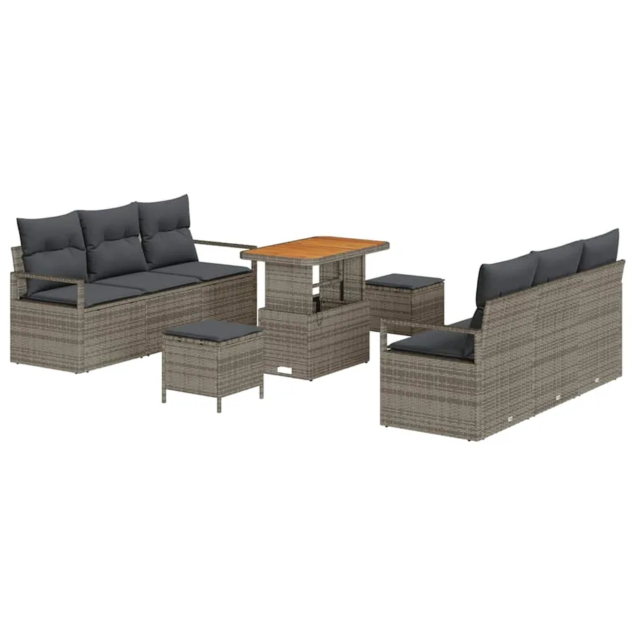 Ensemble de canapé de jardin avec coussin 9 pcs Gris polyrotin - 2