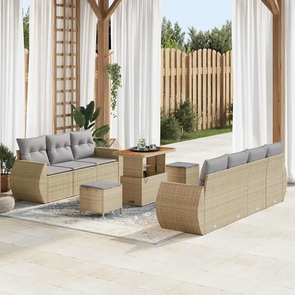 Ensemble de canapé de jardin 10 pcs Beige polyrotin