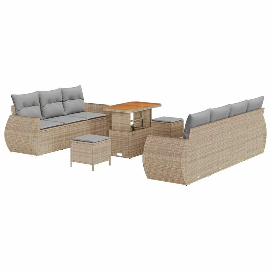 Ensemble de canapé de jardin 10 pcs Beige polyrotin - 2