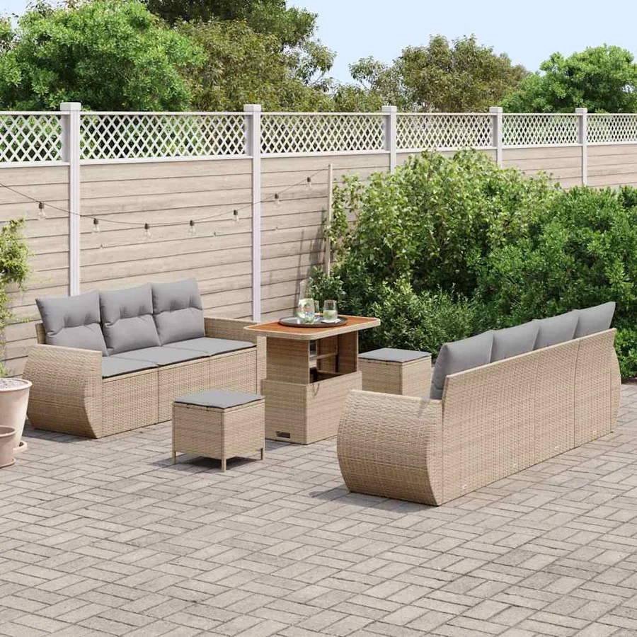 Ensemble de canapé de jardin 10 pcs Beige polyrotin - 3