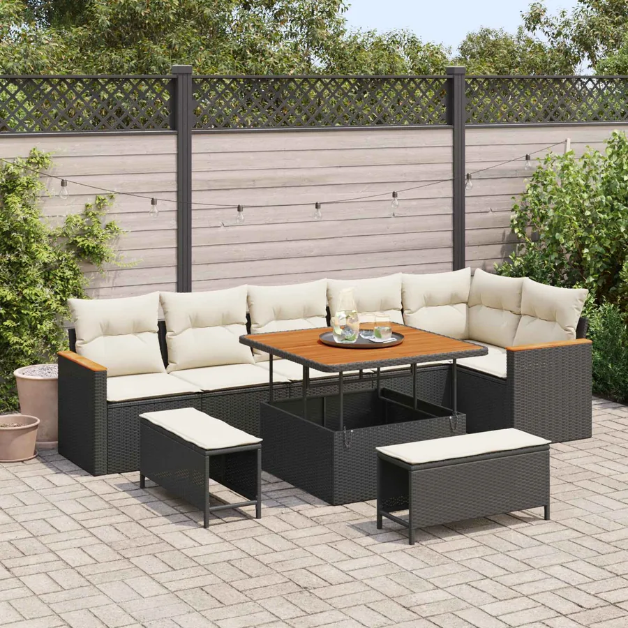 Ensemble de canapé de jardin 9 pcs Noir polyrotin