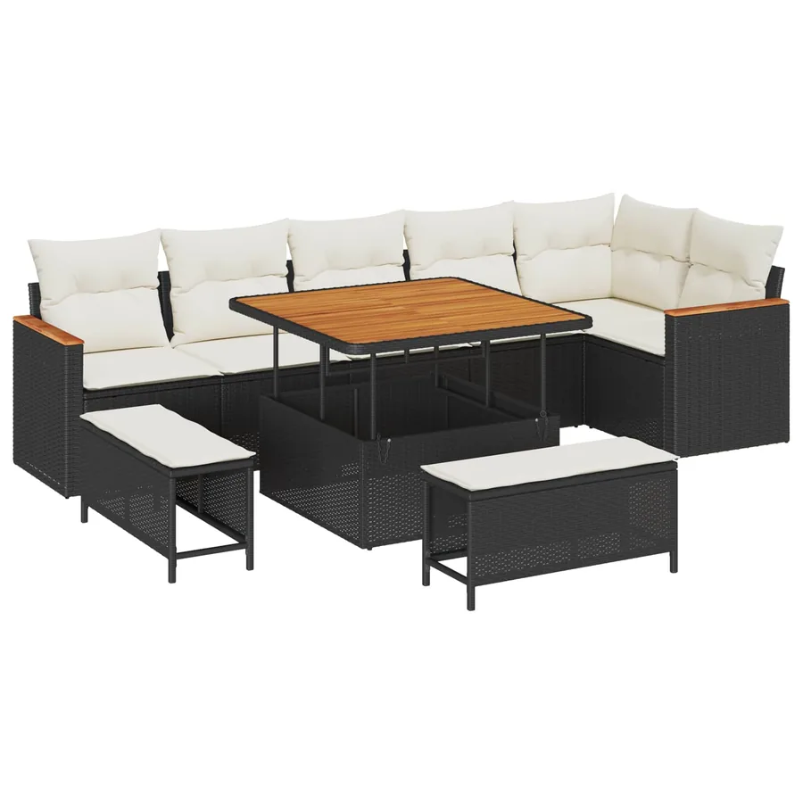 Ensemble de canapé de jardin 9 pcs Noir polyrotin - 2