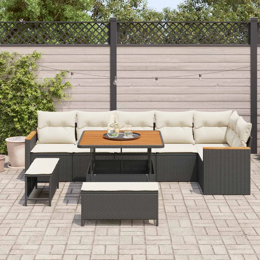 Ensemble de canapé de jardin 9 pcs Noir polyrotin - 3