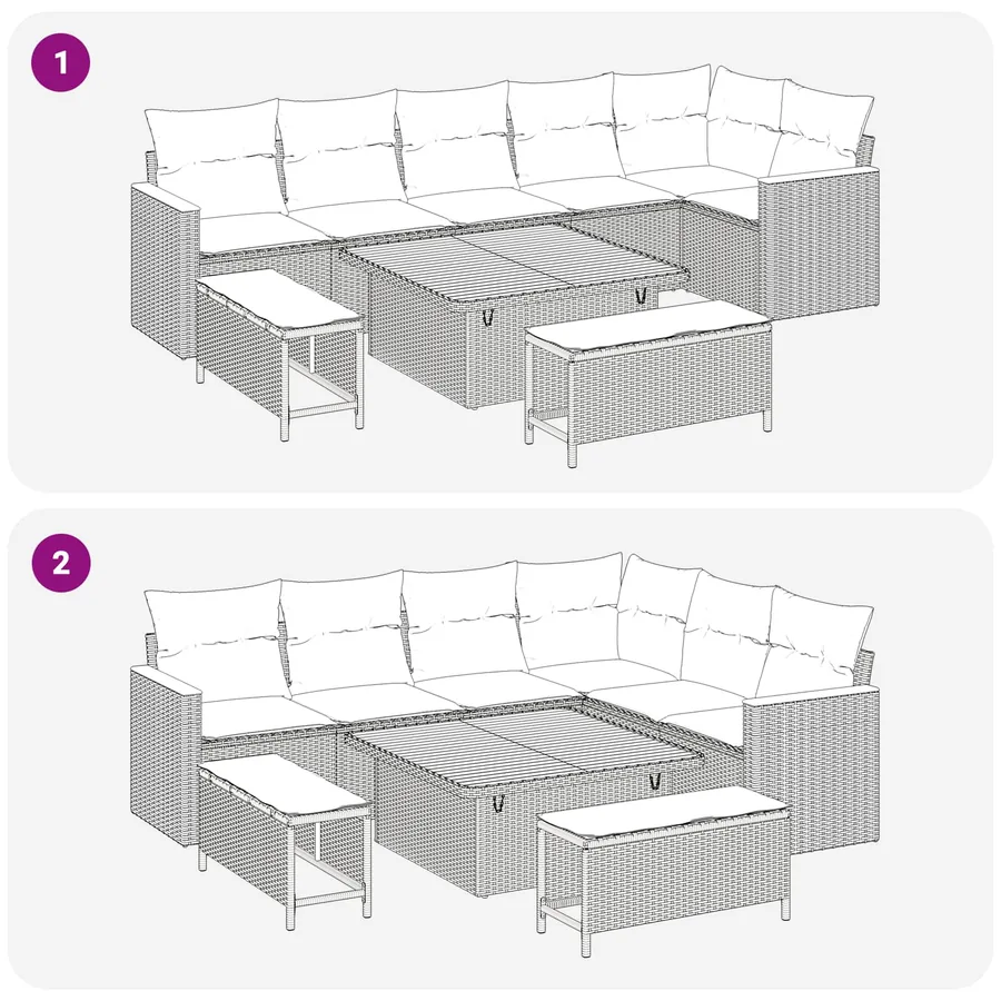 Ensemble de canapé de jardin 9 pcs Noir polyrotin - 8