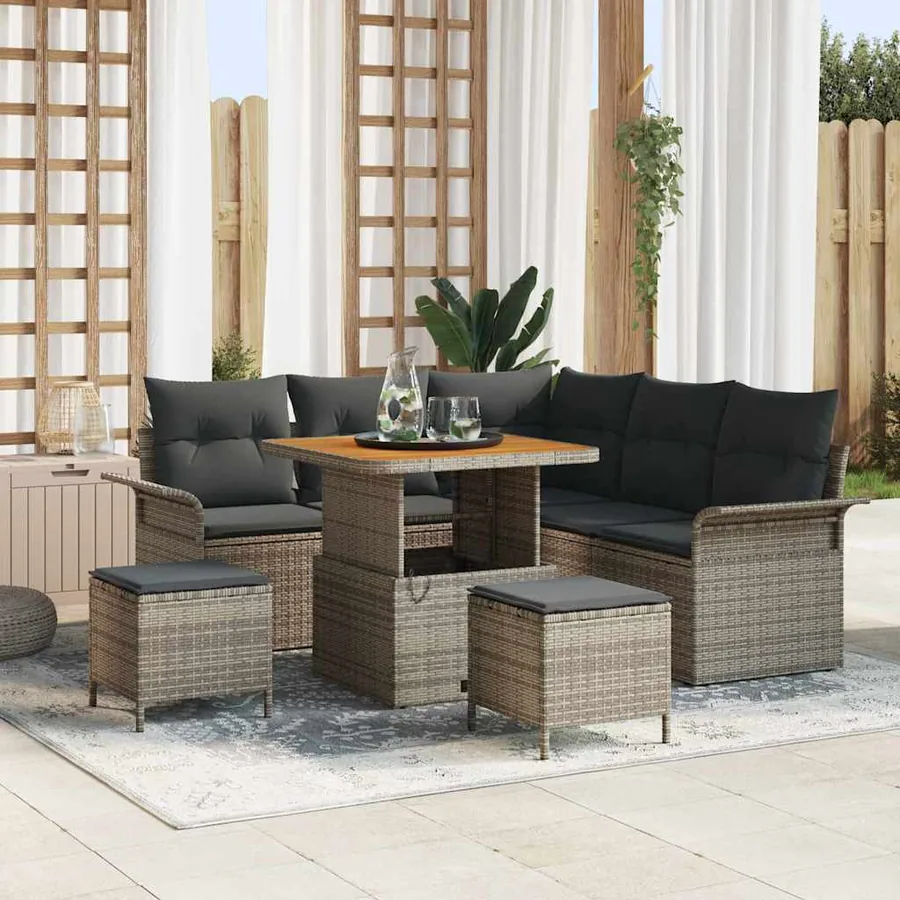 Ensemble de canapé de jardin avec coussin 8 pcs Gris polyrotin