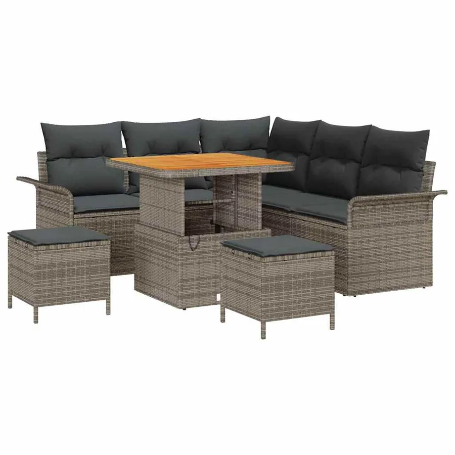 Ensemble de canapé de jardin avec coussin 8 pcs Gris polyrotin - 2