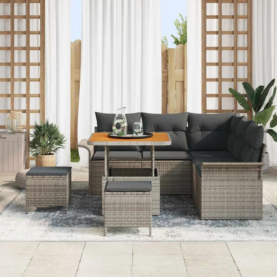 Ensemble de canapé de jardin avec coussin 8 pcs Gris polyrotin - 3