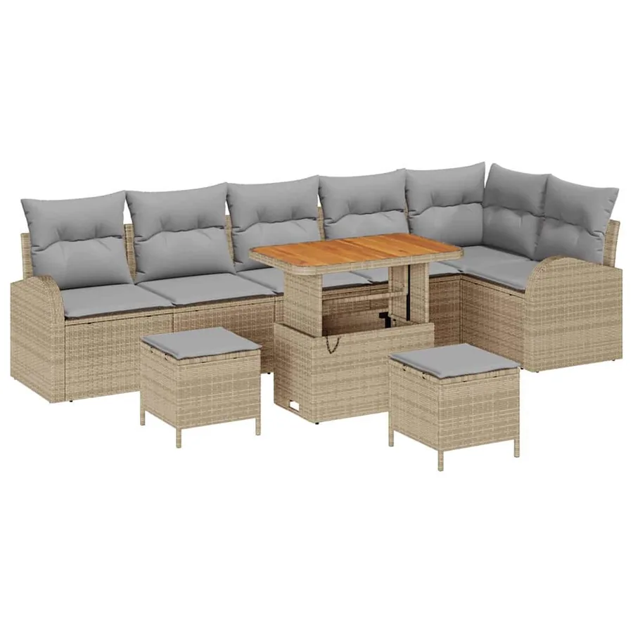 Ensemble de canapé de jardin avec coussin 9 pcs Beige polyrotin - 2