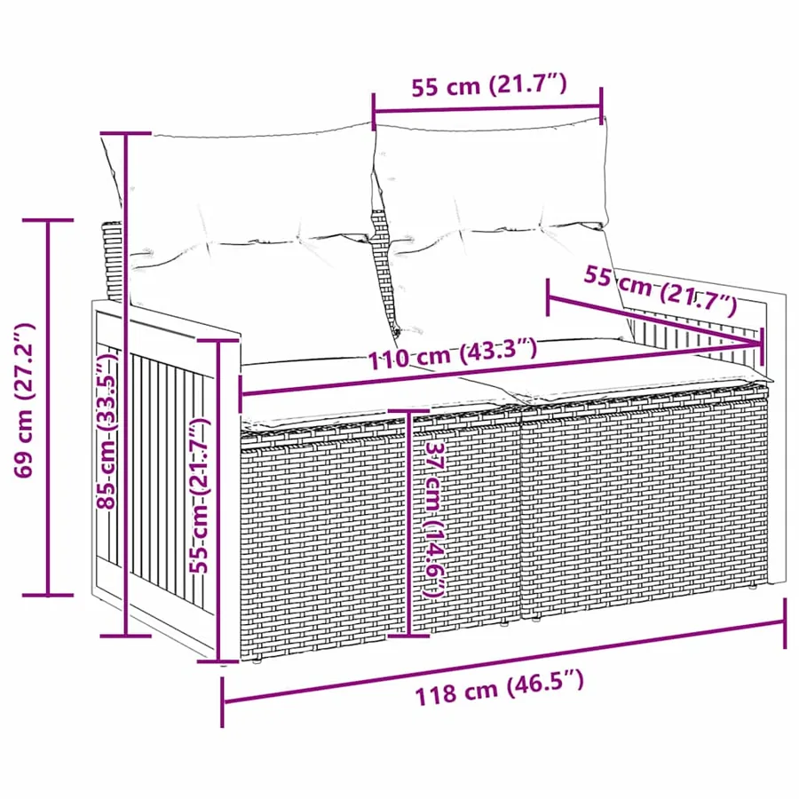 Ensemble de canapé de jardin avec coussin 11 pcs Gris polyrotin - 16