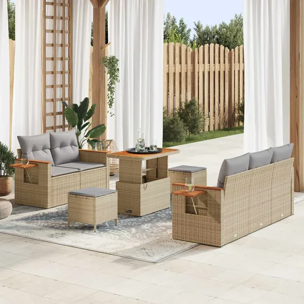 Ensemble de canapé de jardin 8 pcs Beige polyrotin