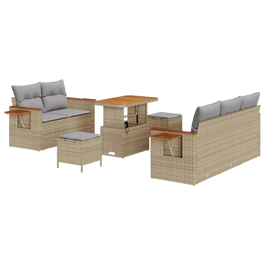 Ensemble de canapé de jardin 8 pcs Beige polyrotin - 2