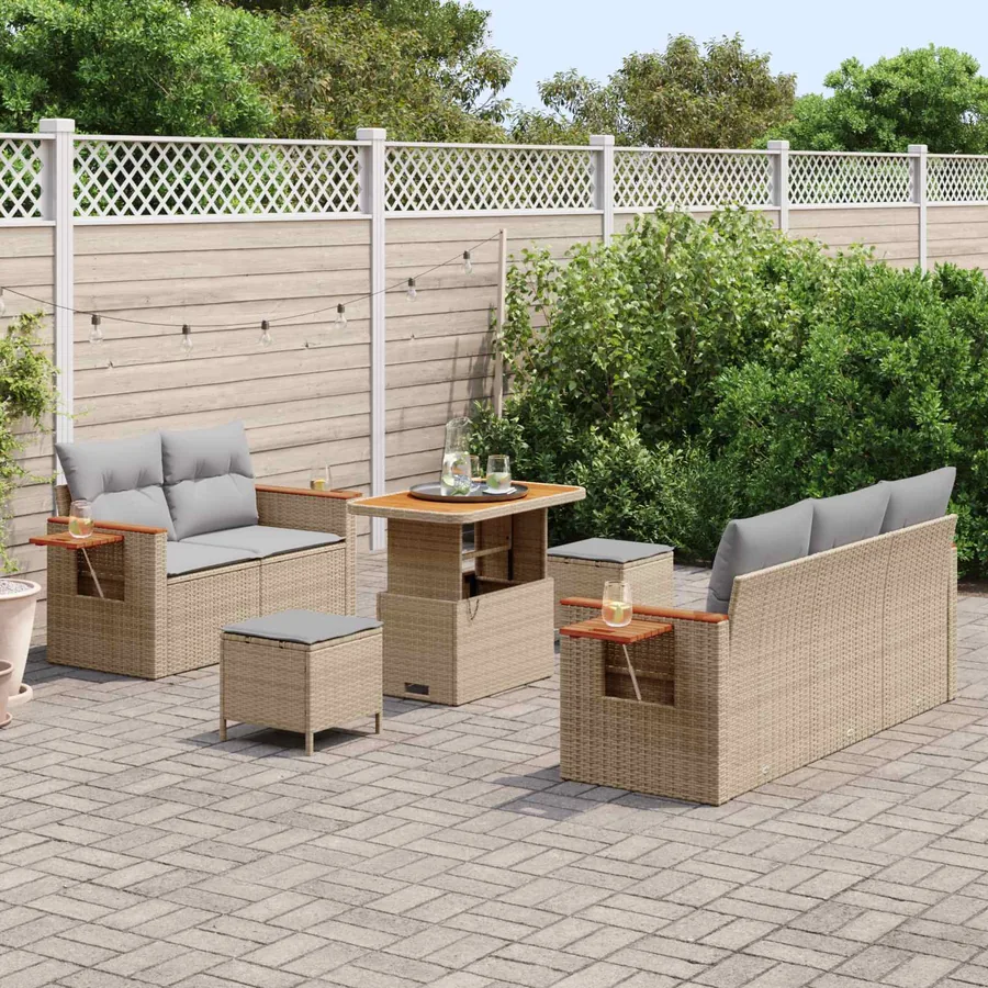 Ensemble de canapé de jardin 8 pcs Beige polyrotin - 3