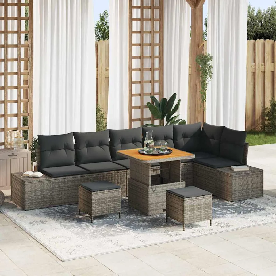 Ensemble de canapé de jardin avec coussin 9 pcs Gris polyrotin