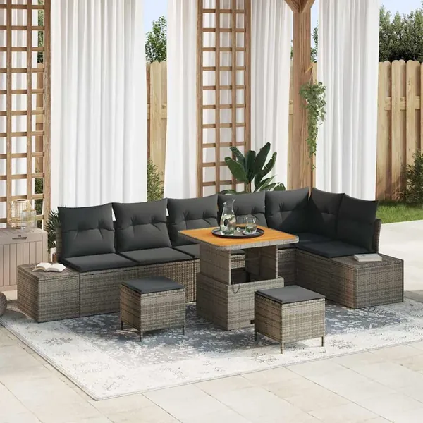 Ensemble de canapé de jardin avec coussin 9 pcs Gris polyrotin