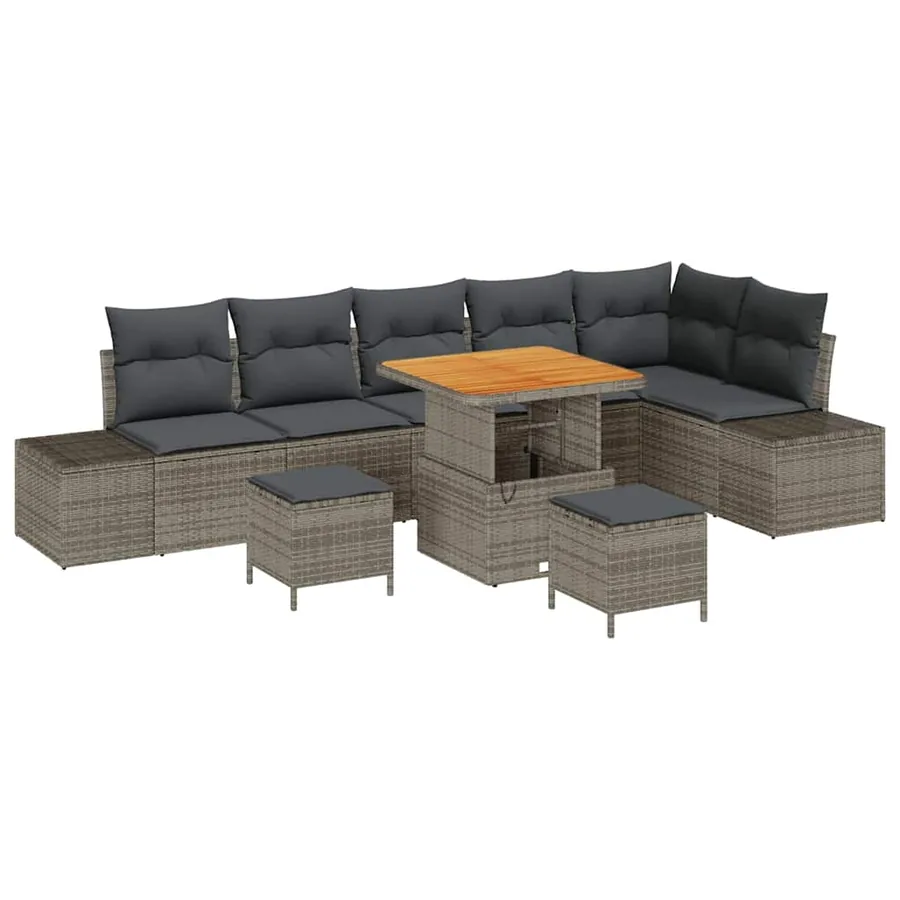 Ensemble de canapé de jardin avec coussin 9 pcs Gris polyrotin - 2