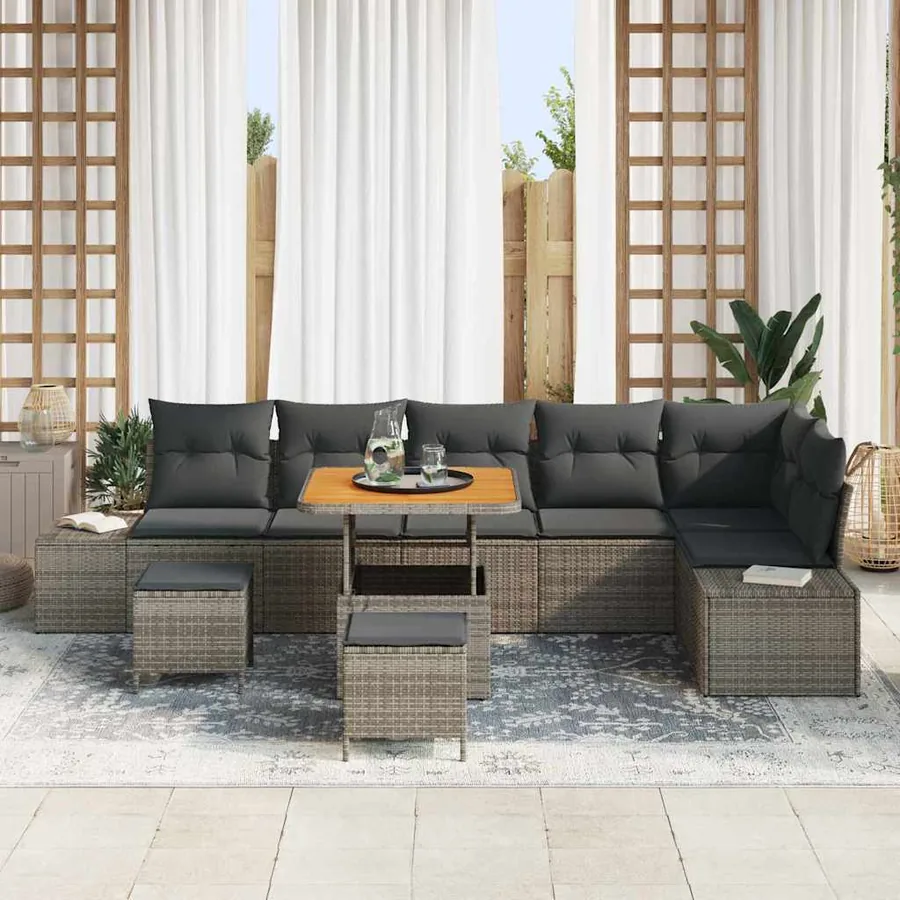 Ensemble de canapé de jardin avec coussin 9 pcs Gris polyrotin - 3