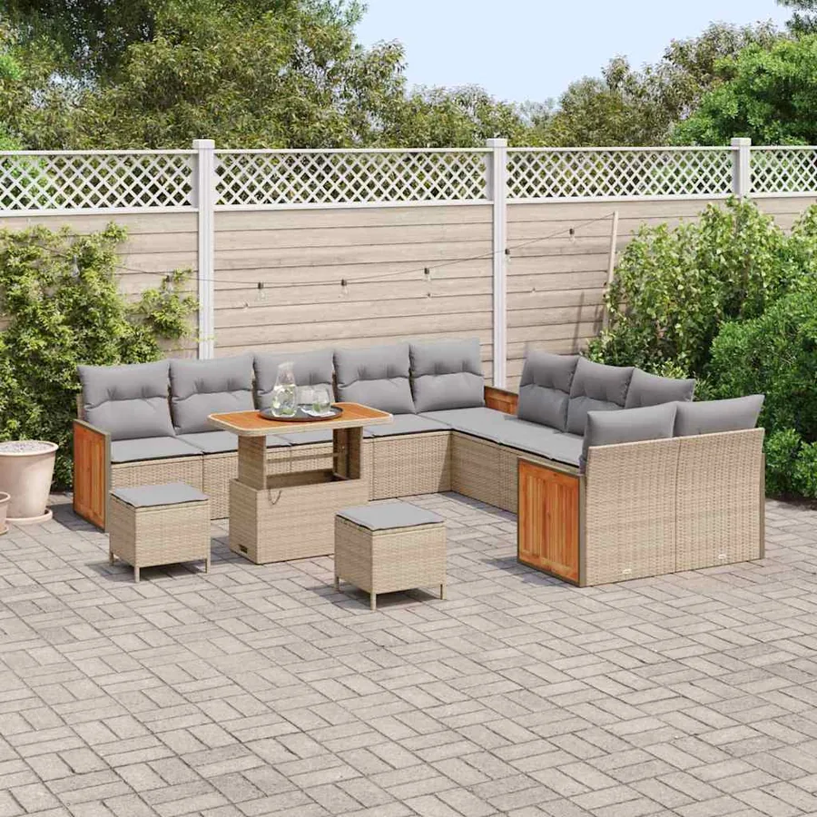 Ensemble de canapé de jardin 17 pcs Beige et Gris clair - 3