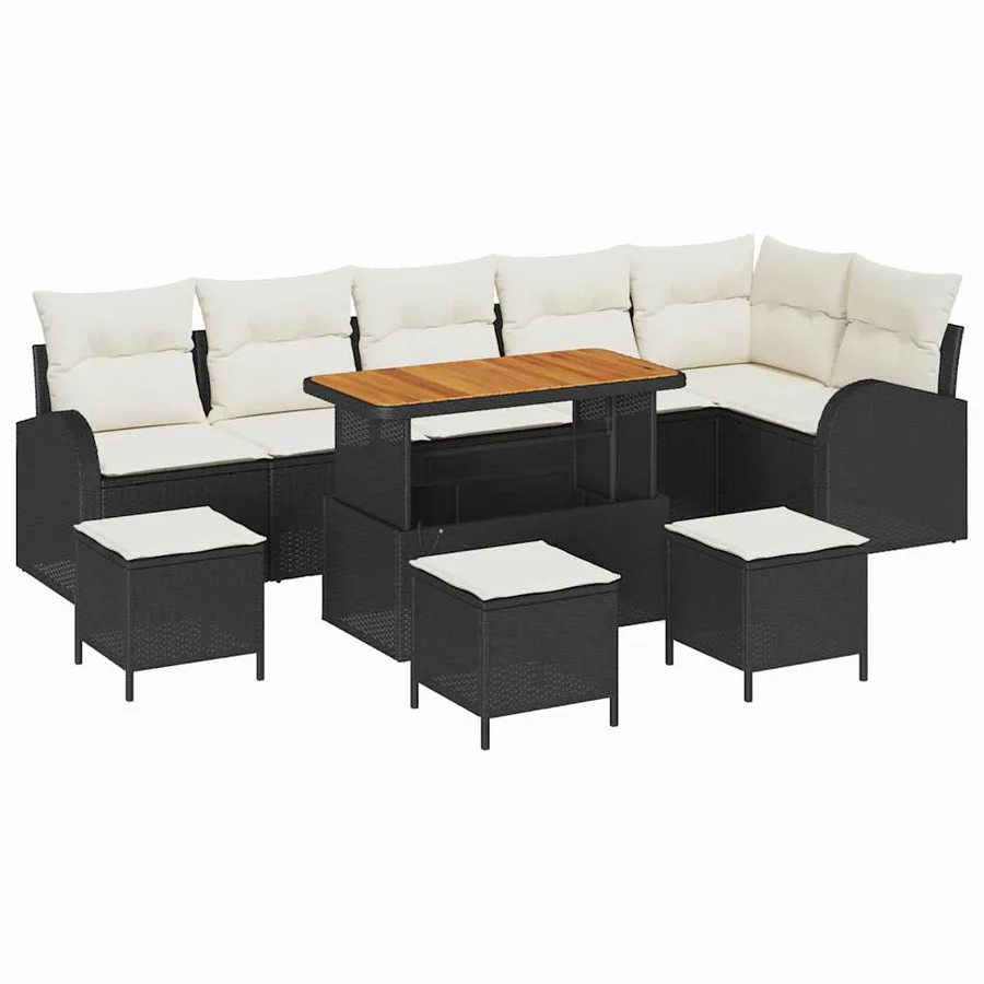 Ensemble de canapé de jardin avec coussin 10 pcs Noir polyrotin - 2
