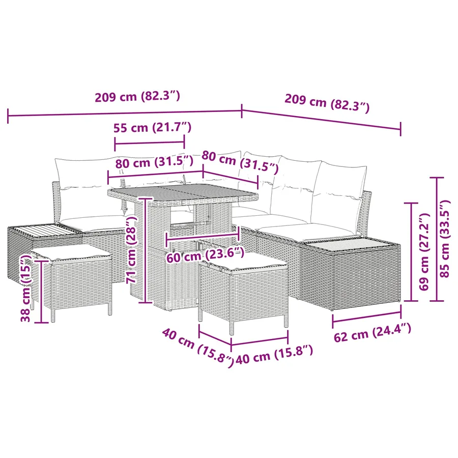 Ensemble de canapé de jardin avec coussin 8 pcs Gris - 15
