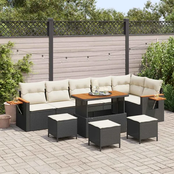 Ensemble de canapé de jardin 10 pcs Noir polyrotin
