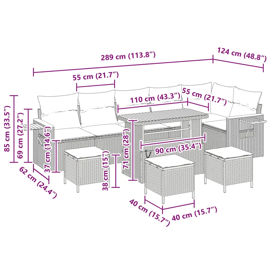 Ensemble de canapé de jardin 10 pcs Noir polyrotin - 16