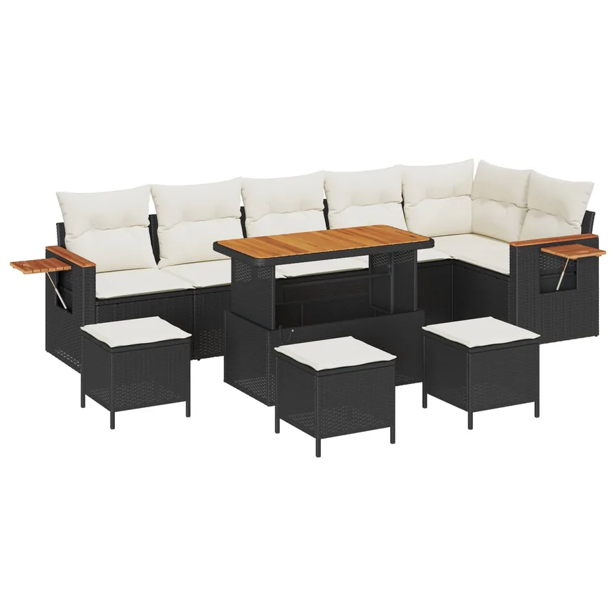 Ensemble de canapé de jardin 10 pcs Noir polyrotin - 2