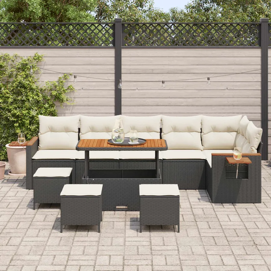 Ensemble de canapé de jardin 10 pcs Noir polyrotin - 3