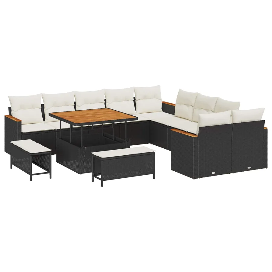 Ensemble de canapé de jardin 13 pcs Noir polyrotin - 2