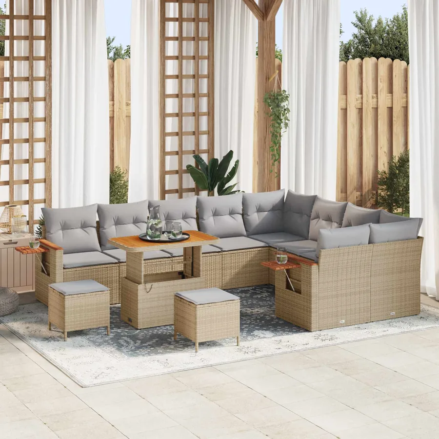 Ensemble de canapé de jardin 12 pcs Beige polyrotin