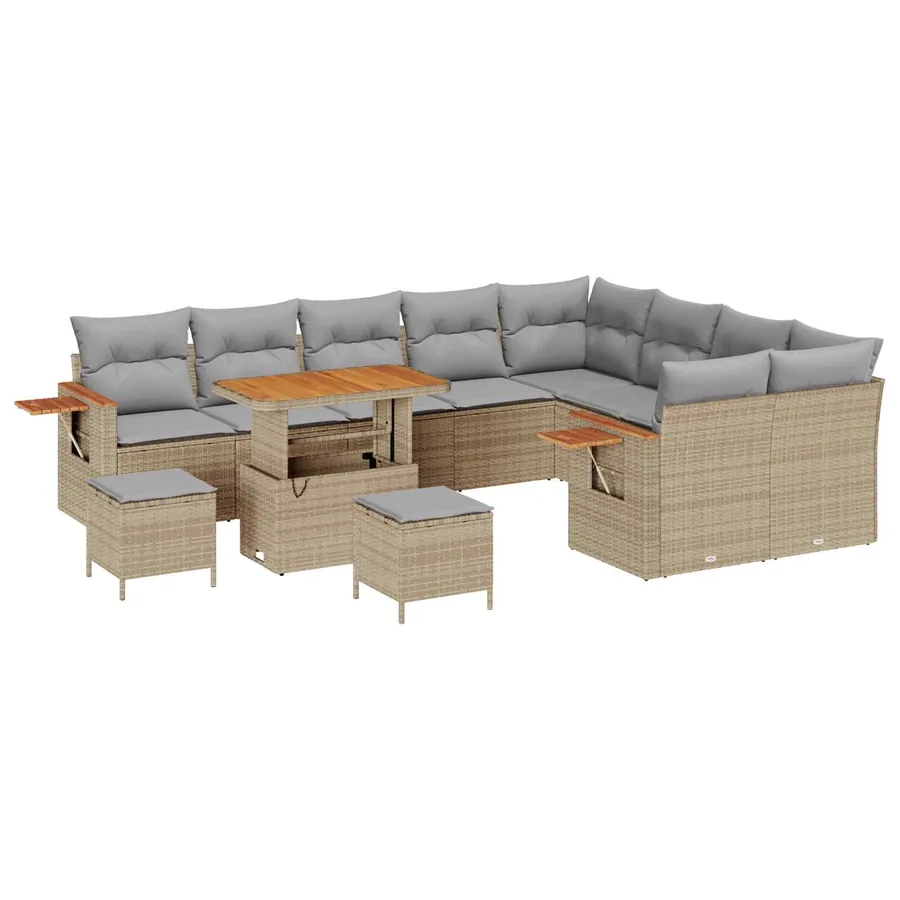 Ensemble de canapé de jardin 12 pcs Beige polyrotin - 2