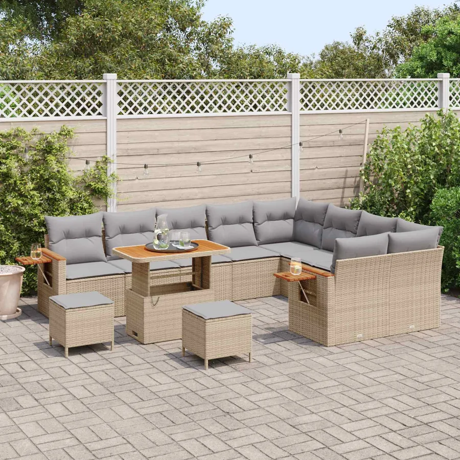 Ensemble de canapé de jardin 12 pcs Beige polyrotin - 3