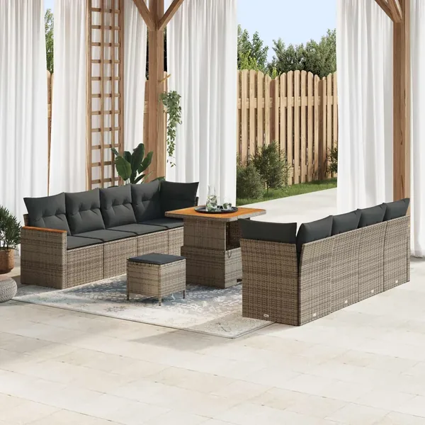 Ensemble de canapé de jardin 11 pcs Gris polyrotin