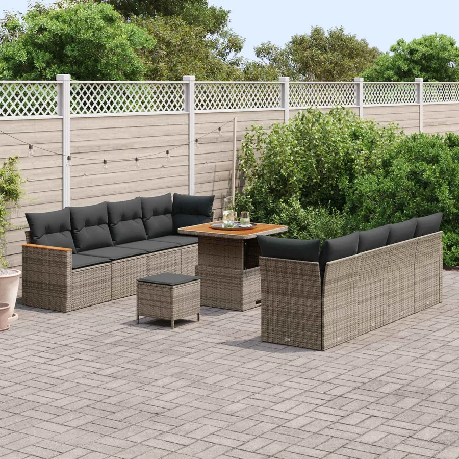 Ensemble de canapé de jardin 11 pcs Gris polyrotin - 3