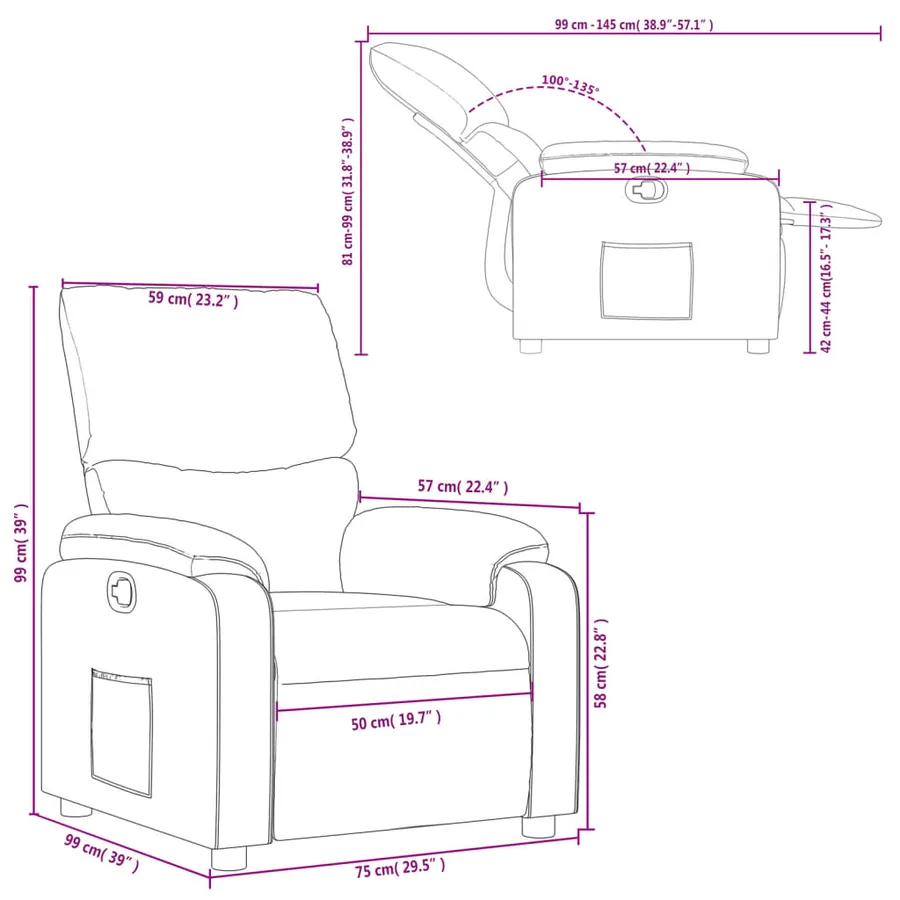Fauteuil inclinable en tissu crème - 11