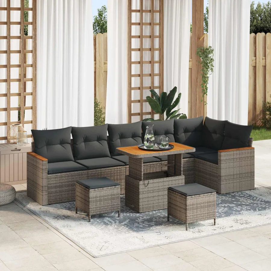 Ensemble de canapé de jardin 9 pcs Gris polyrotin