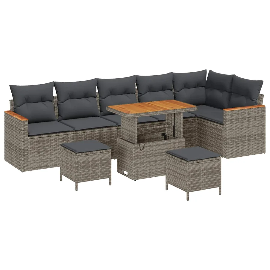 Ensemble de canapé de jardin 9 pcs Gris polyrotin - 2