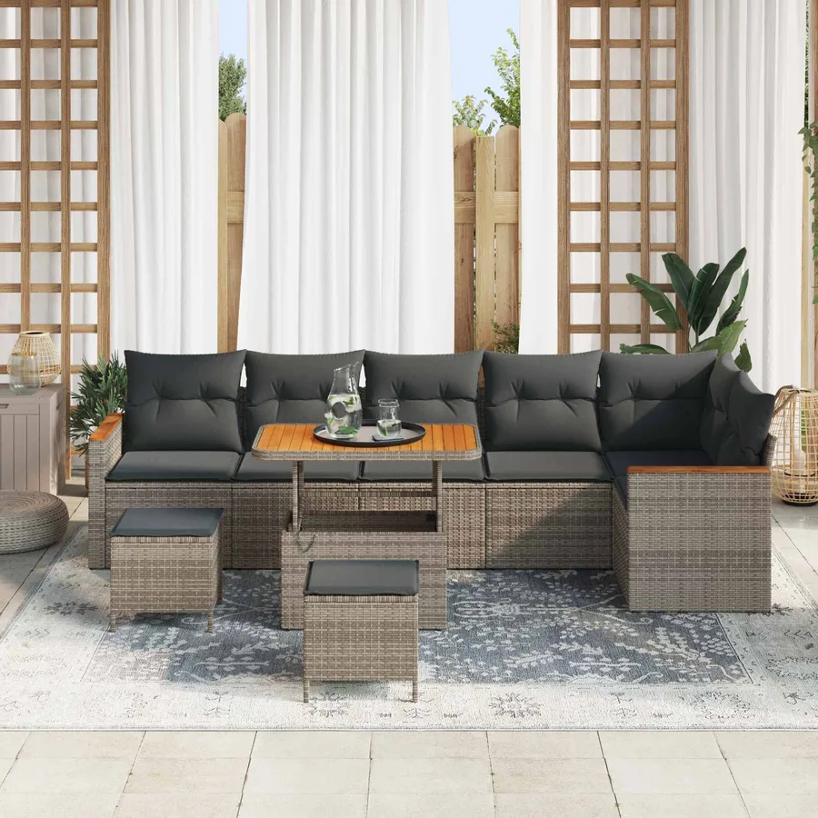 Ensemble de canapé de jardin 9 pcs Gris polyrotin - 3