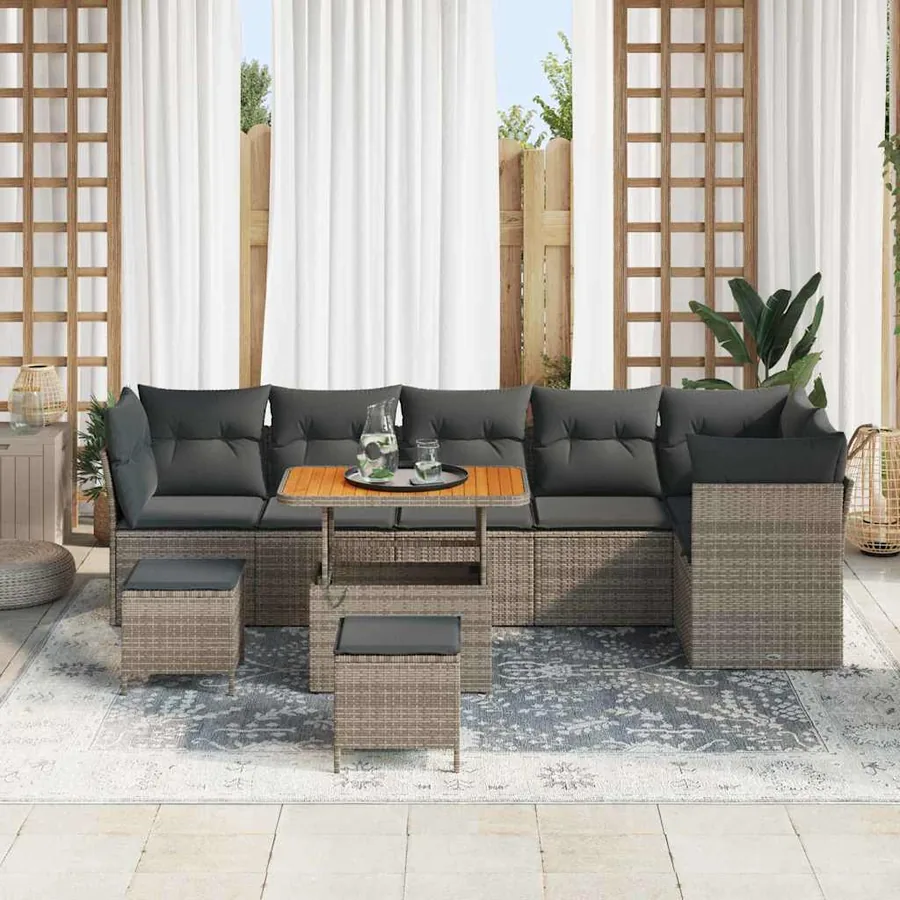 Ensemble de canapé de jardin avec coussin 9 pcs Gris - 3
