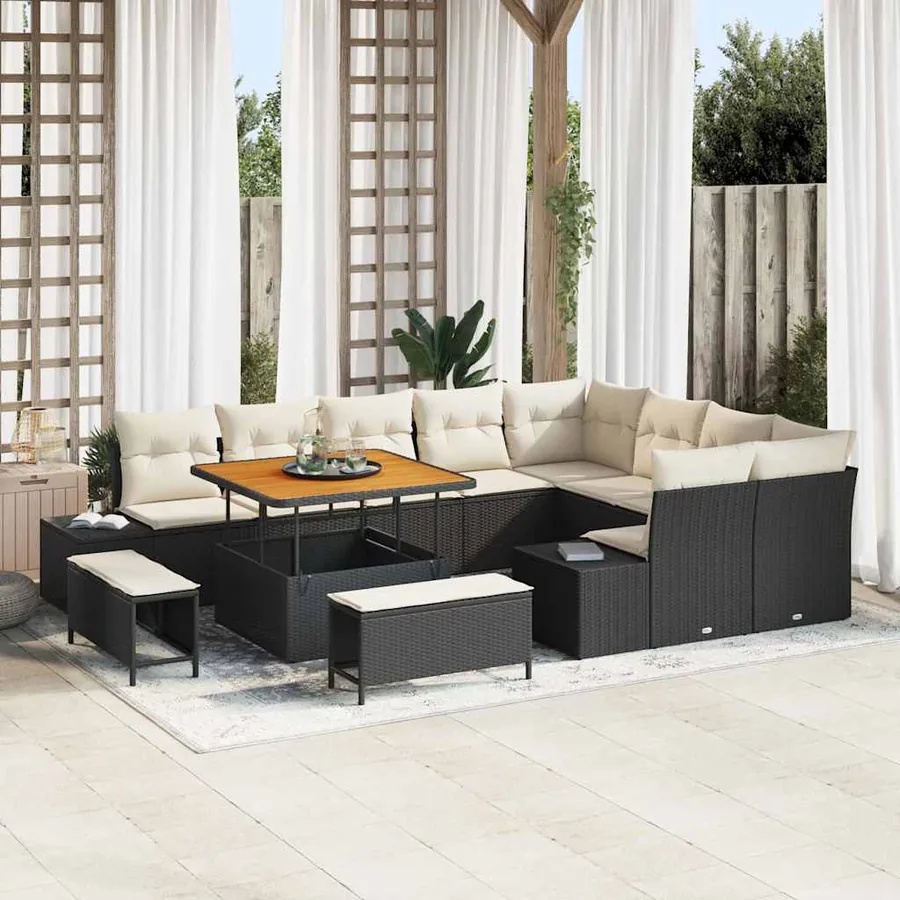 Ensemble de canapé de jardin avec coussin 12 pcs Noir polyrotin